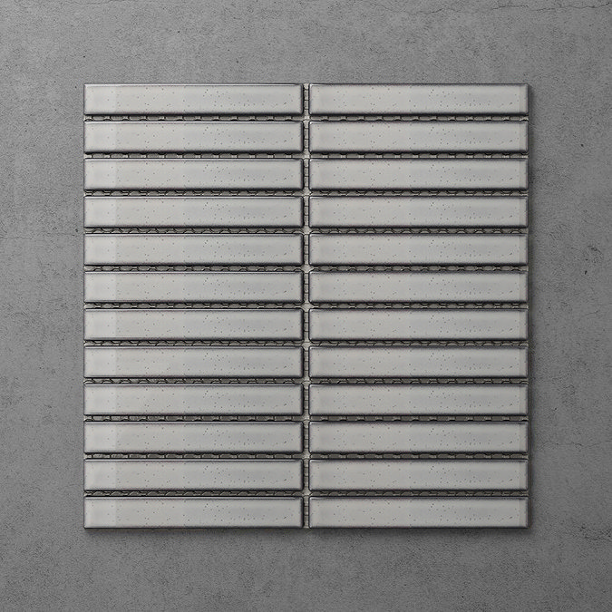 Otsu Concave Kit-Kat Mosaic Tile Sheet Gloss Grey Speckled - 295 x 295mm