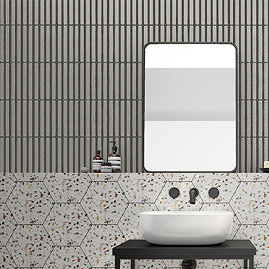 Stonehouse Studio Otsu Concave Kit-Kat Mosaic Tile Sheet Gloss Grey Speckled - 295 x 295mm