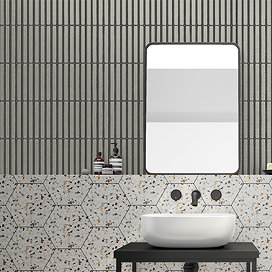 Stonehouse Studio Otsu Concave Kit-Kat Mosaic Tile Sheet Gloss Grey Speckled - 295 x 295mm