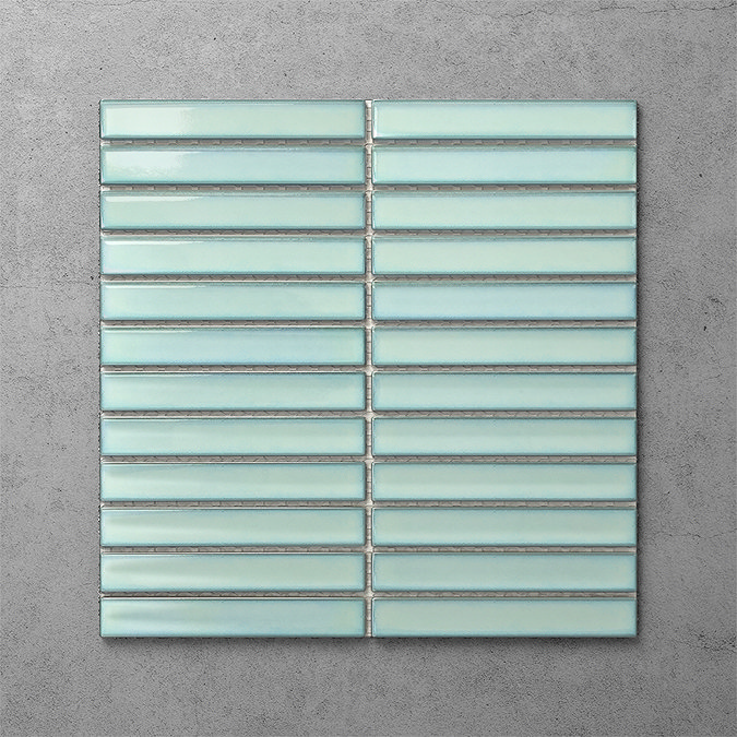 Otsu Kit-Kat Mosaic Tile Sheet Gloss Turquoise - 295 x 295mm