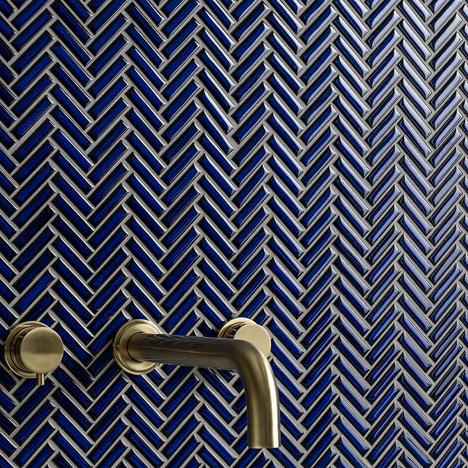 Stonehouse Studio Otsu Mini Herringbone Mosaic Tile Sheet Gloss Dark Blue - 306 x 290mm