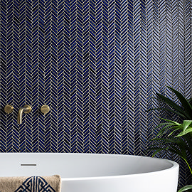 Stonehouse Studio Otsu Mini Herringbone Mosaic Tile Sheet Gloss Dark Blue - 306 x 290mm