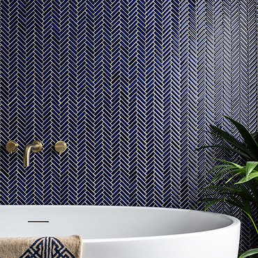 Stonehouse Studio Otsu Mini Herringbone Mosaic Tile Sheet Gloss Dark Blue - 306 x 290mm