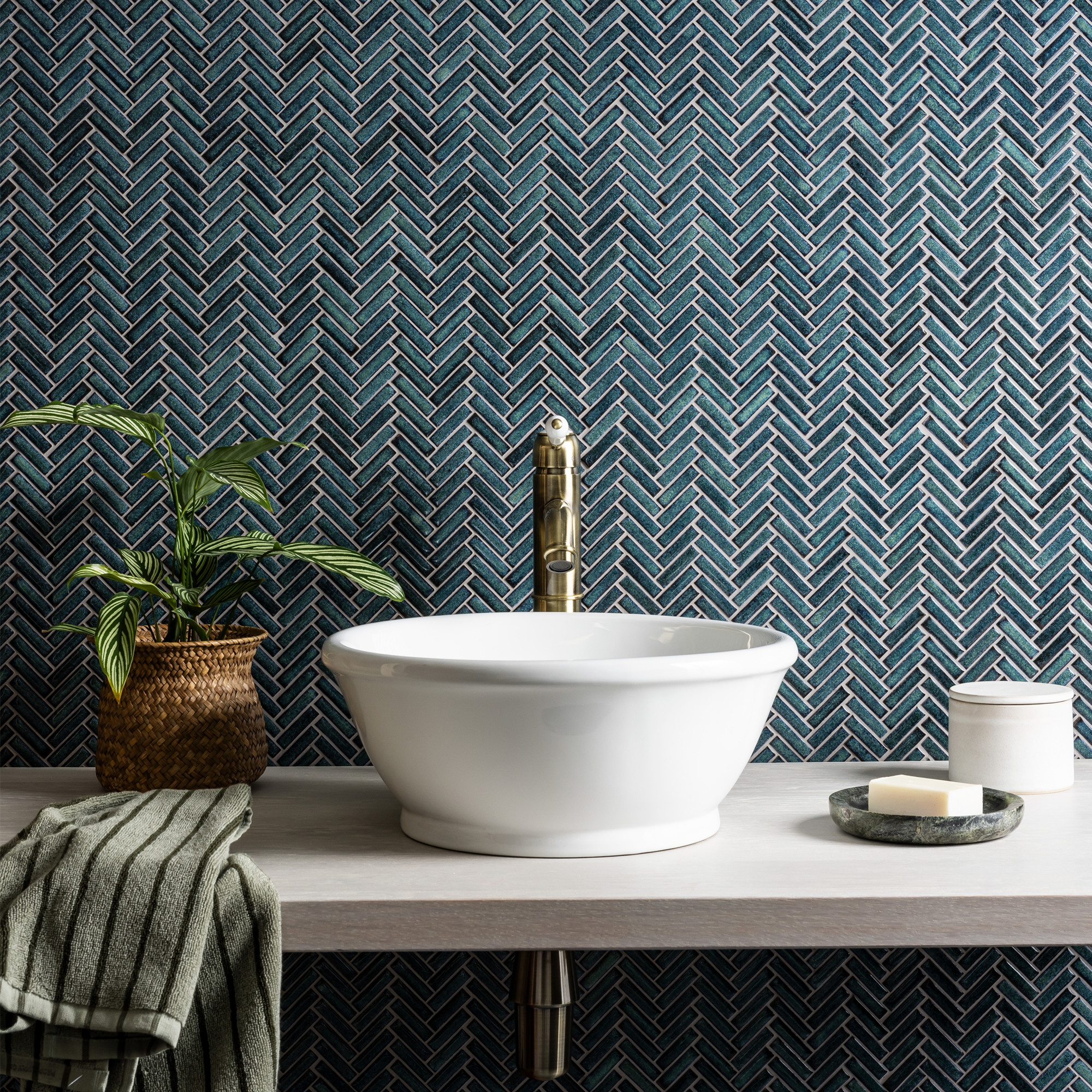 Stonehouse Studio Otsu Mini Herringbone Mosaic Tile Sheet Gloss