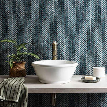 Stonehouse Studio Otsu Mini Herringbone Mosaic Tile Sheet Gloss Green - 306 x 290mm