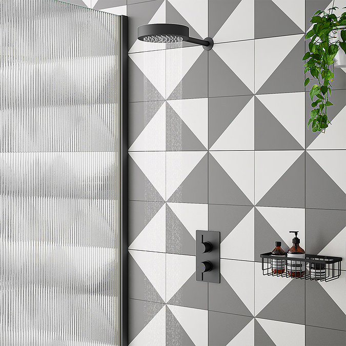 Stonehouse Studio Pinnacle Smoke Grey Geometric Patterned Wall and Floor Tiles - 225 x 225mm