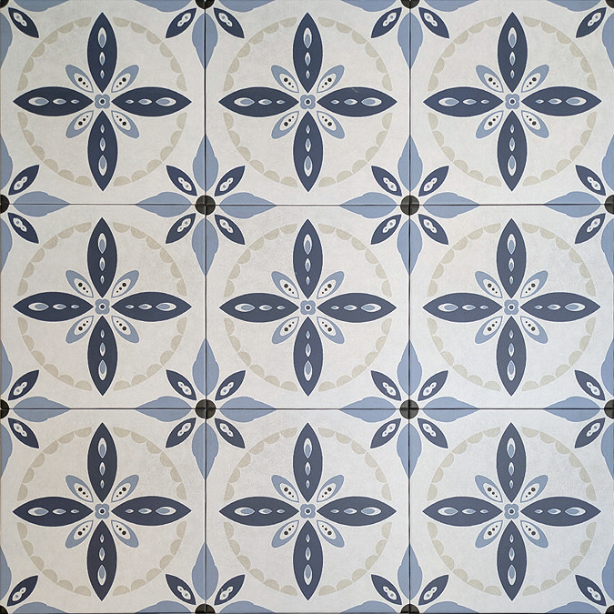 Stonehouse Studio Porto Blue Encaustic Effect Tiles - 225 x 225mm