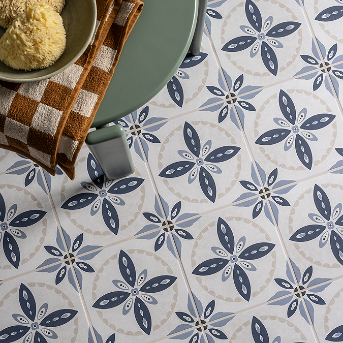 Stonehouse Studio Porto Blue Encaustic Effect Tiles - 225 x 225mm