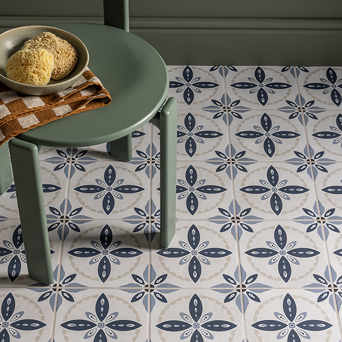 Stonehouse Studio Porto Blue Encaustic Effect Tiles - 225 x 225mm