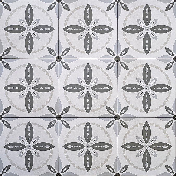 Stonehouse Studio Porto Charcoal Encaustic Effect Tiles - 225 x 225mm