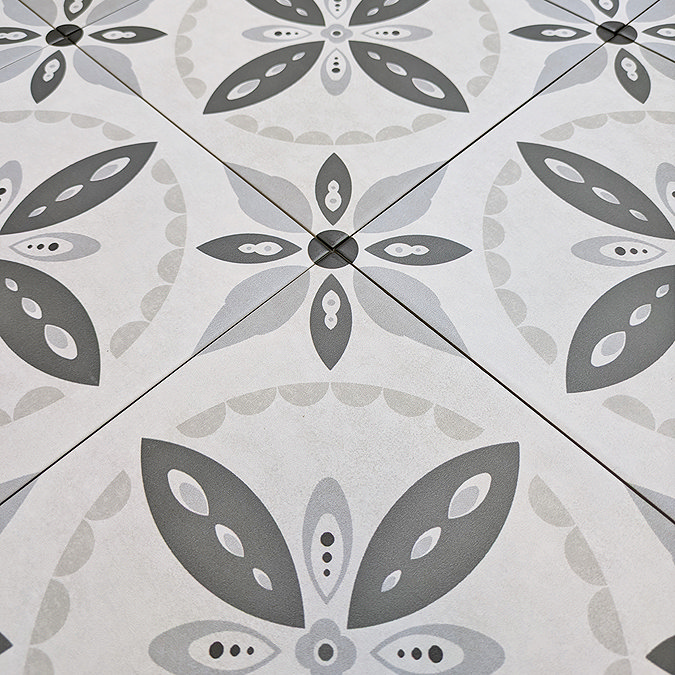 Stonehouse Studio Porto Charcoal Encaustic Effect Tiles - 225 x 225mm