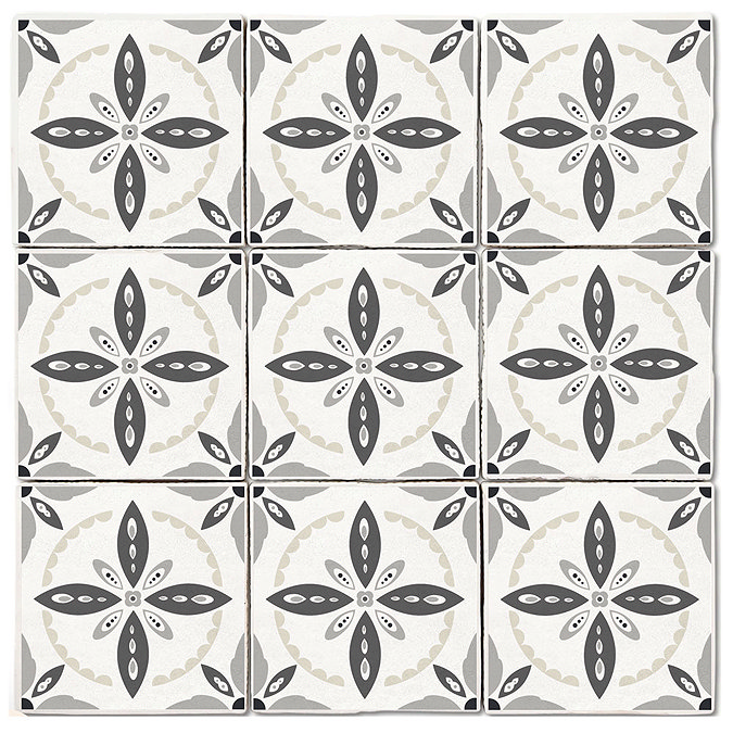 Stonehouse Studio Porto Charcoal Encaustic Effect Tiles - 225 x 225mm  Feature Large Image