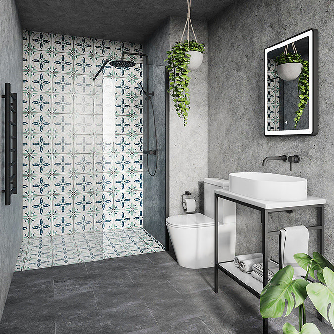 Stonehouse Studio Porto Teal Encaustic Effect Tiles - 225 x 225mm  Standard Large Image
