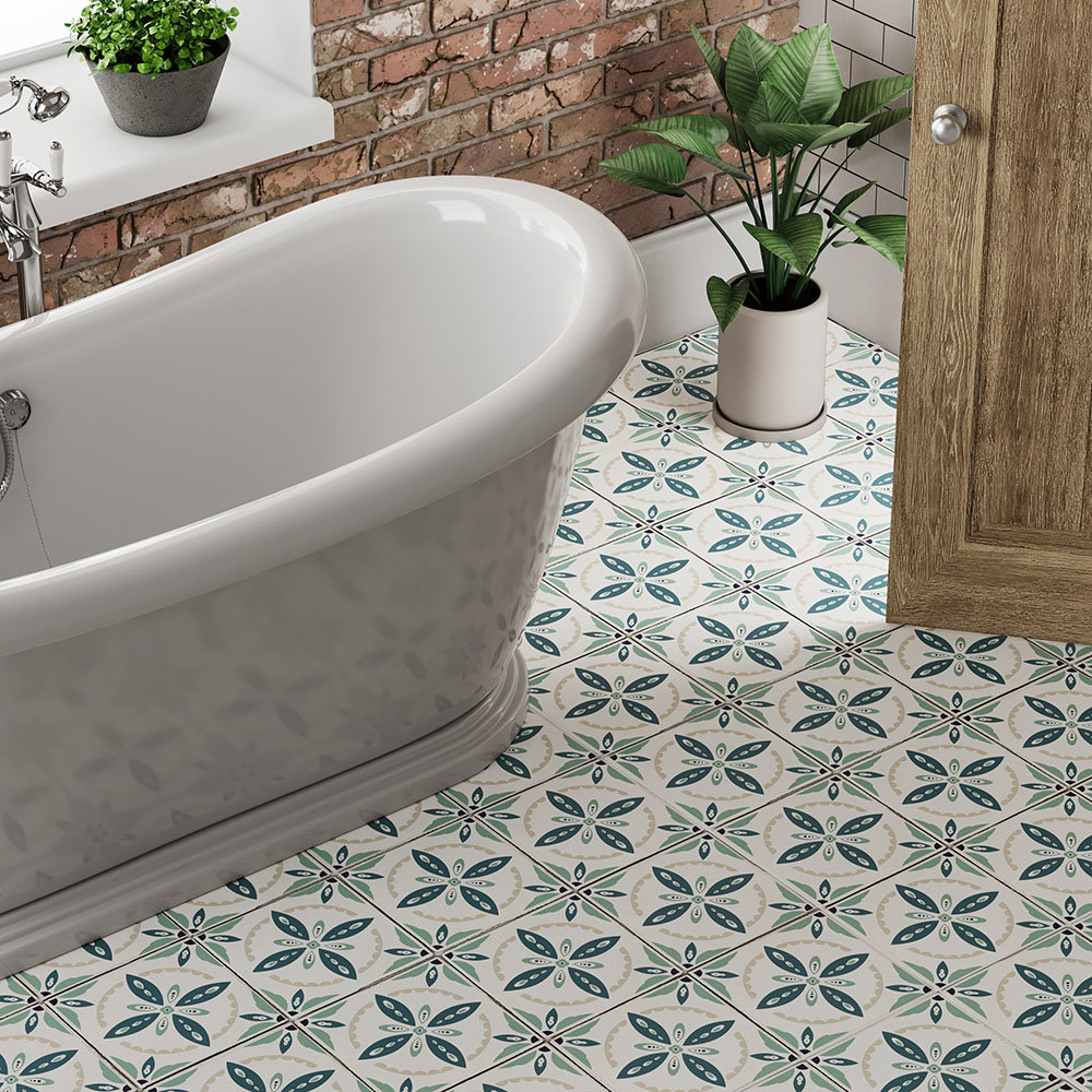 Stonehouse Studio Porto Teal Encaustic Effect Tiles - 225 x 225mm ...