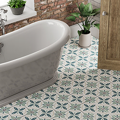 Stonehouse Studio Porto Teal Encaustic Effect Tiles - 225 x 225mm