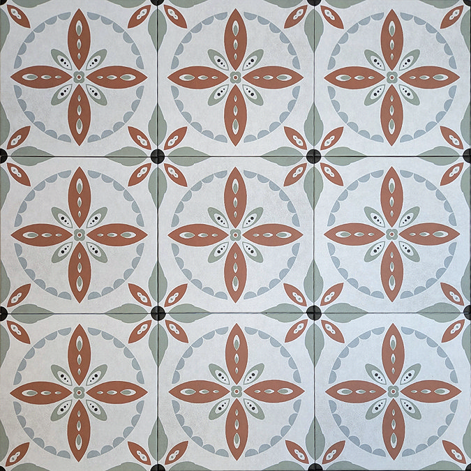 Stonehouse Studio Porto Terracotta Encaustic Effect Tiles - 225 x 225mm