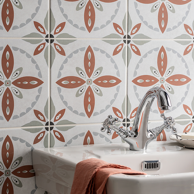 Stonehouse Studio Porto Terracotta Encaustic Effect Tiles - 225 x 225mm