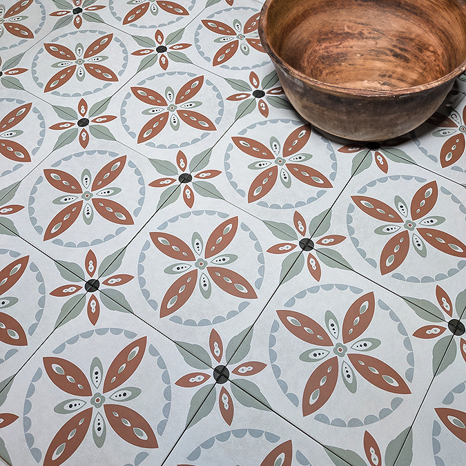 Stonehouse Studio Porto Terracotta Encaustic Effect Tiles - 225 x 225mm