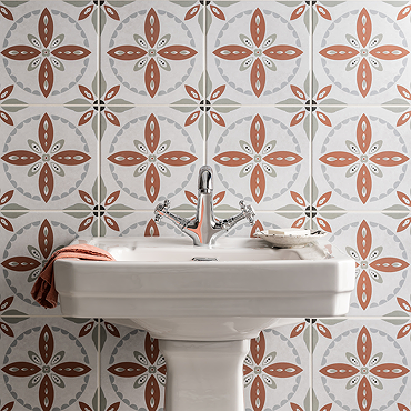 Stonehouse Studio Porto Terracotta Encaustic Effect Tiles - 225 x 225mm