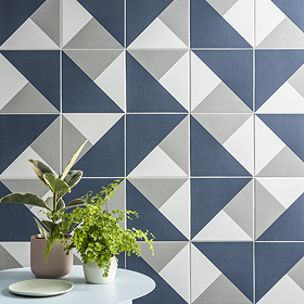 Stonehouse Studio Prism Navy Geometric Patterned Wall and Floor Tiles - 225 x 225mm