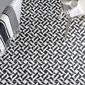 Stonehouse Studio Quattro Black Geometric Patterned Wall and Floor Tiles - 225 x 225mm