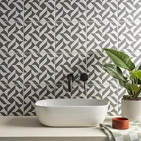 Stonehouse Studio Quattro Grey Geometric Patterned Wall and Floor Tiles - 225 x 225mm