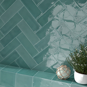 Retford Chevron Turquoise Gloss Wall Tiles - 75 x 230mm Large Image