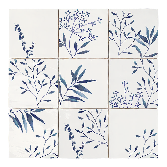 Stonehouse Studio Retford Floral Blue Gloss Wall Tiles - 150 x 150mm
