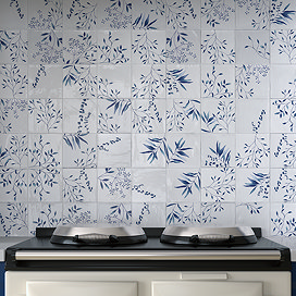 Stonehouse Studio Retford Floral Blue Gloss Wall Tiles - 150 x 150mm