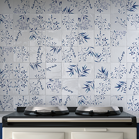 Stonehouse Studio Retford Floral Blue Gloss Wall Tiles - 150 x 150mm