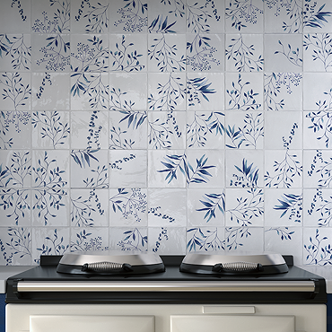 Stonehouse Studio Retford Floral Blue Gloss Wall Tiles - 150 x 150mm