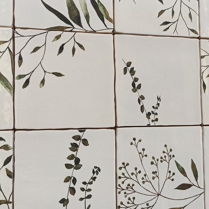 Stonehouse Studio Retford Floral Green Gloss Wall Tiles - 150 x 150mm