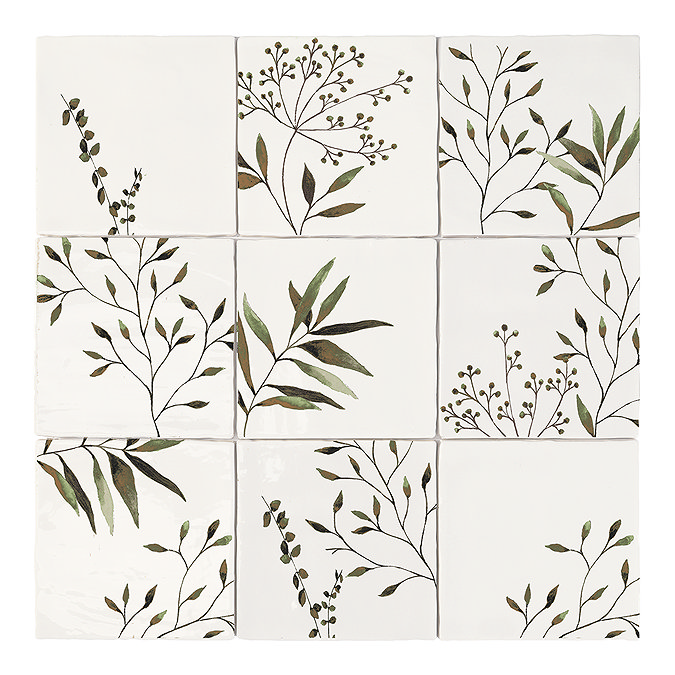 Stonehouse Studio Retford Floral Green Gloss Wall Tiles - 150 x 150mm
