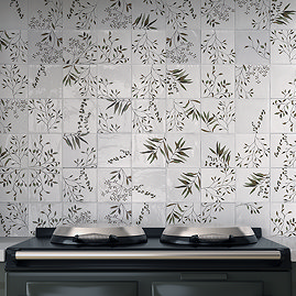 Stonehouse Studio Retford Floral Green Gloss Wall Tiles - 150 x 150mm