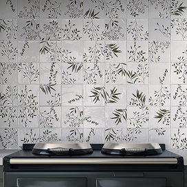 Stonehouse Studio Retford Floral Green Gloss Wall Tiles - 150 x 150mm