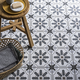 Stonehouse Studio Santana Charcoal Encaustic Effect Tiles - 225 x 225mm