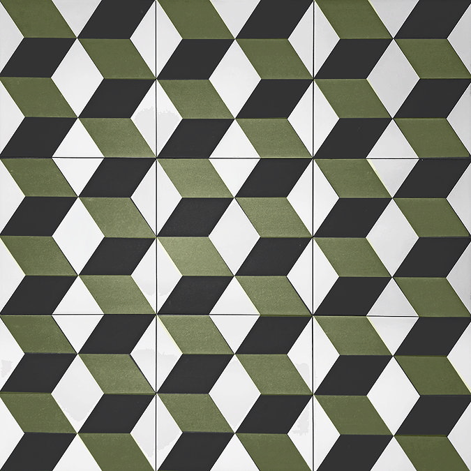 Stonehouse Studio Santiago Olive Geometric Patterned Wall and Floor Tiles - 225 x 225mm