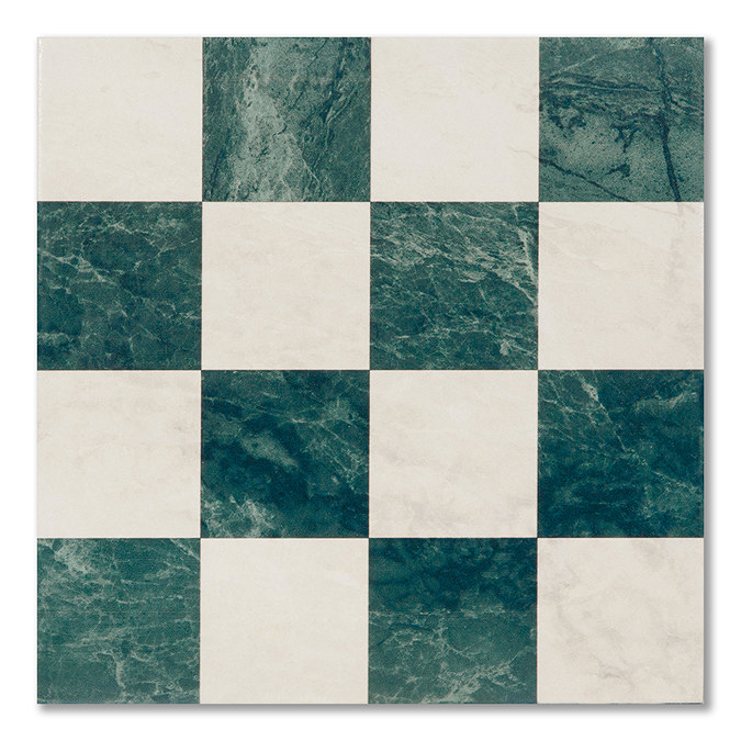 Stonehouse Studio Santori Beige & Green Chequered Marble Effect Wall & Floor Tiles - 223 x 223mm