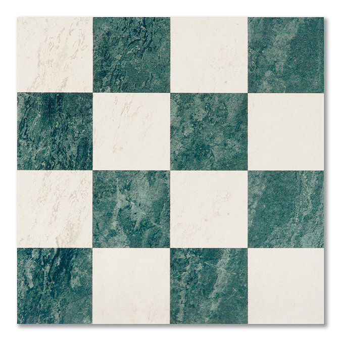 Stonehouse Studio Santori Beige & Green Chequered Marble Effect Wall & Floor Tiles - 223 x 223mm
