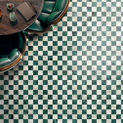 Stonehouse Studio Santori Beige & Green Chequered Marble Effect Wall & Floor Tiles - 223 x 223mm