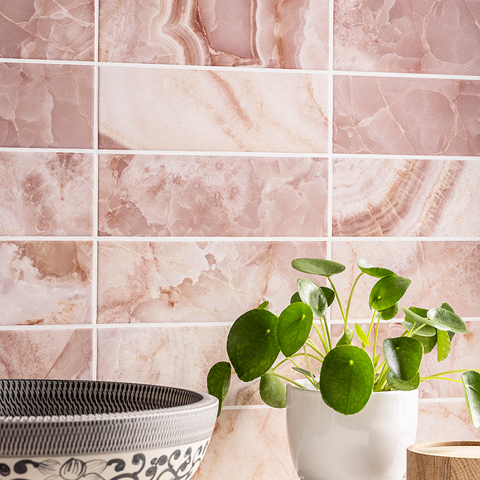 Stonehouse Studio Soule Pink Onyx Marble Effect Wall Tiles - 100 x 300mm