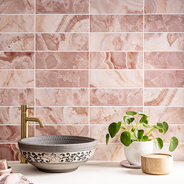 Stonehouse Studio Soule Pink Onyx Marble Effect Wall Tiles - 100 x 300mm