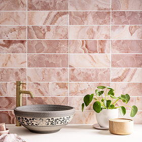 Stonehouse Studio Soule Pink Onyx Marble Effect Wall Tiles - 100 x 300mm
