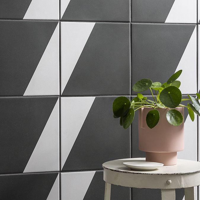 Stonehouse Studio Stockholm Black Geometric Wall and Floor Tiles - 225 x 225mm
