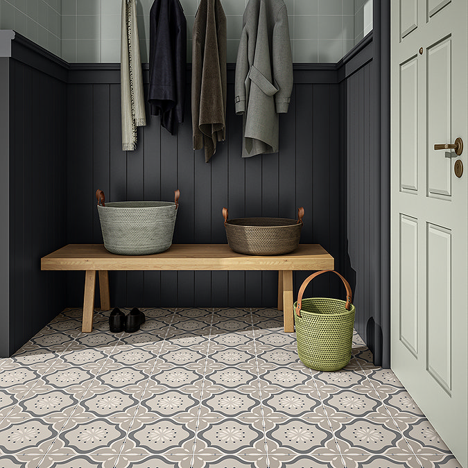 Stonehouse Studio Tissington Grey Patterned Wall and Floor Tiles - 225 x 225mm