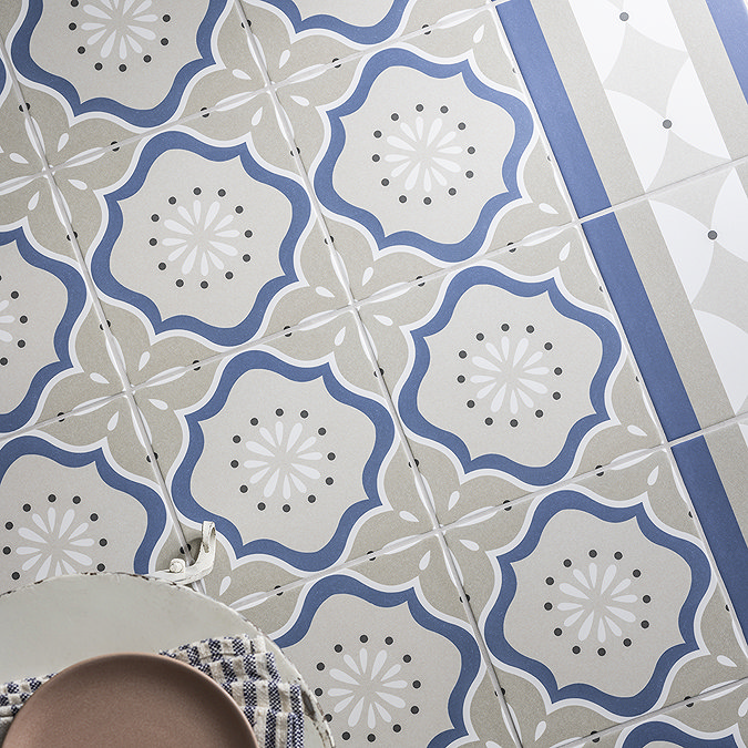Stonehouse Studio Tissington Navy Border Patterned Wall and Floor Tiles