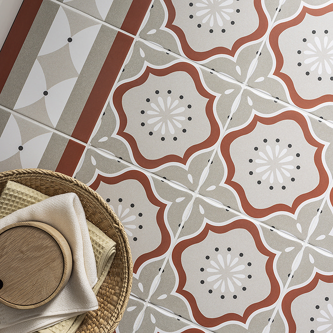 Stonehouse Studio Tissington Terracotta Border Patterned Wall and Floor Tiles - 225 x 225mm