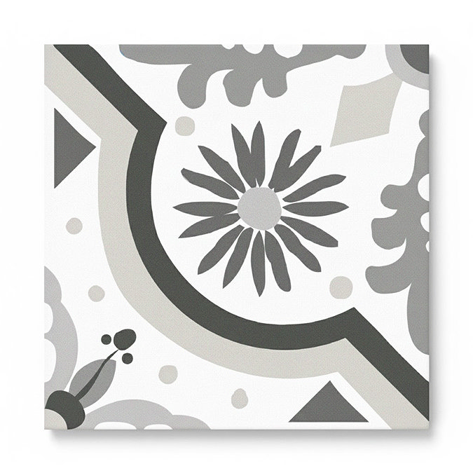 Stonehouse Studio Valencia Charcoal Floral Patterned Wall & Floor Tiles - 225 x 225mm