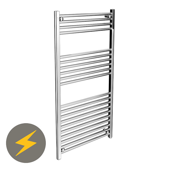 Diamond Straight Heated Electric Towel Rail - W600 x H1200mm - Chrome Large Image