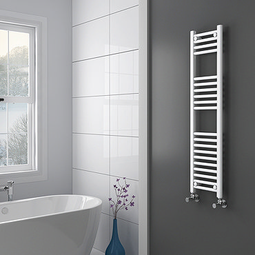 Diamond Heated Towel Rail - W300 x H1200mm - White - Straight  Profile Large Image
